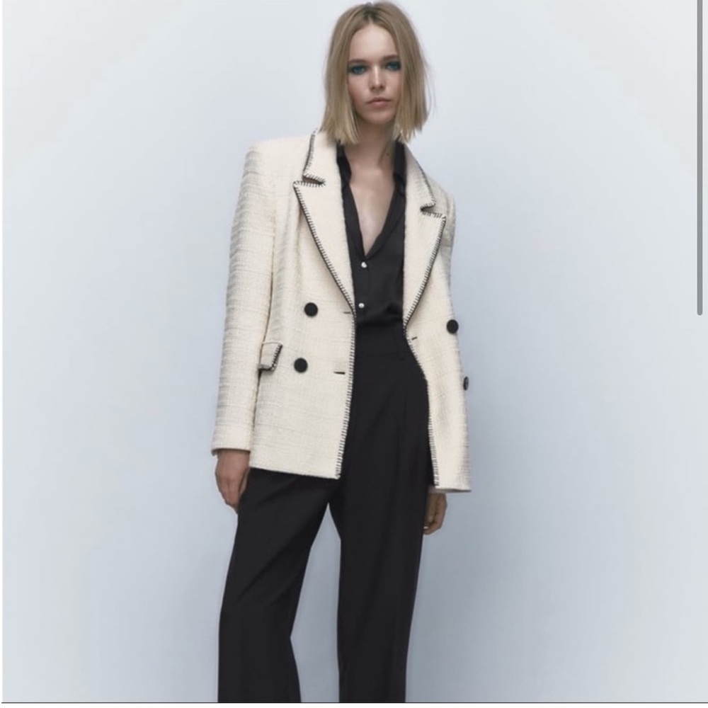 Zara white cream black tweed blazer size Small - Picture 2 of 11